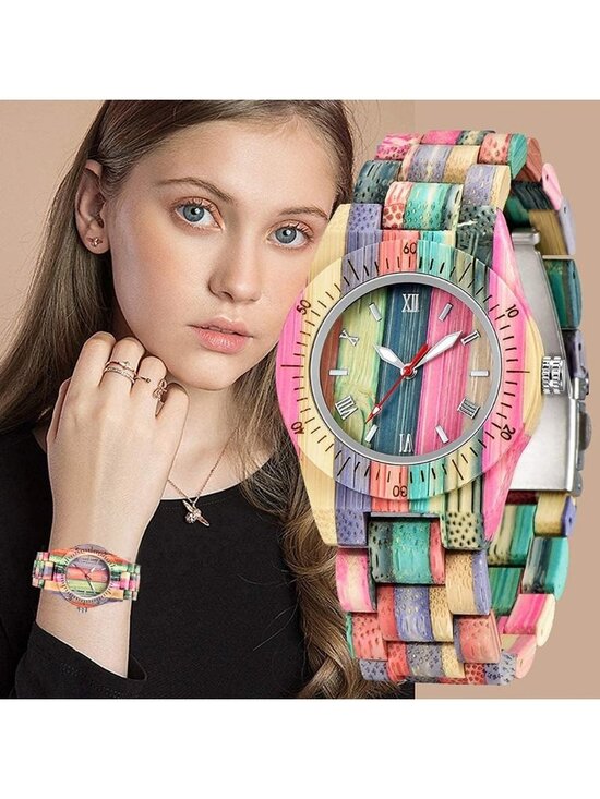 Women\'s Multi Colorful Analog Quartz Couples Bamboo Classic Design Wooden Watch main image 6